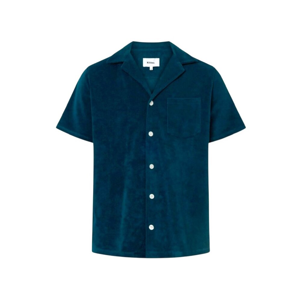 NIKBEN Unisex Terrycloth Casual Bowling Shirt in Navy, Size M